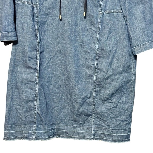 J.Jill Denim Lace Up Neckline Raw Frayed Hemline 3/4 Sleeve Cotton Dress - Picture 4 of 12